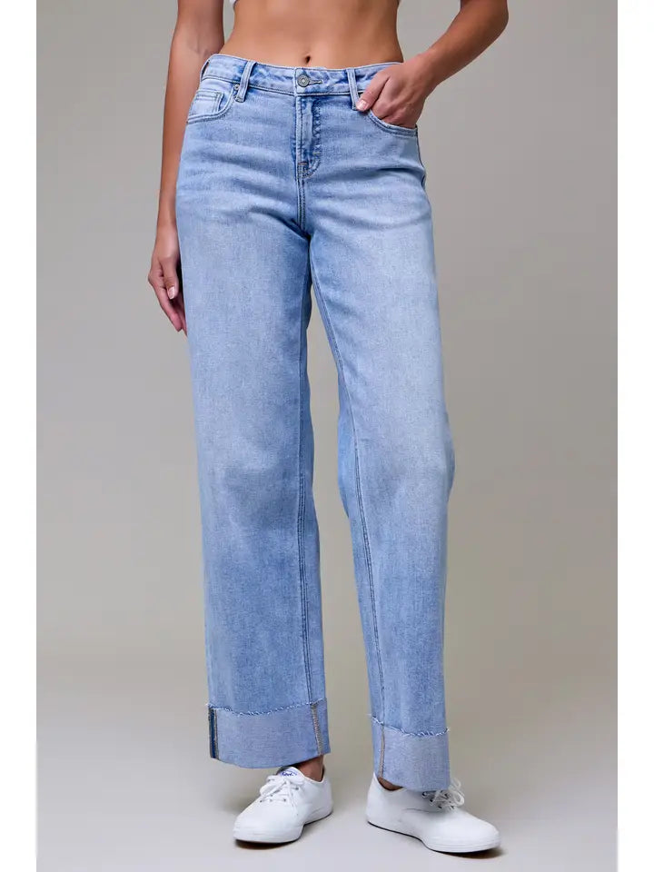 Logan Mid Rise Dad Jean with Raw Hem 3" Cuff Hidden Jeans