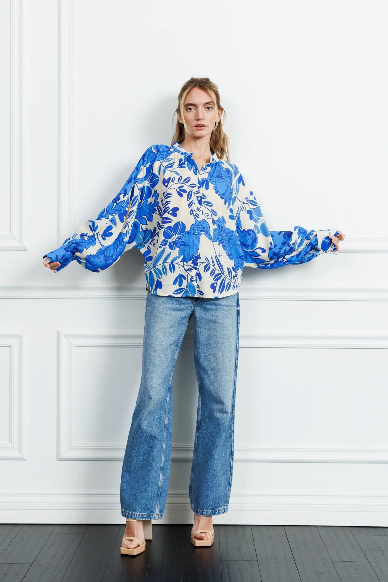 Lexi Printed Batwing Button Down Top Ciebon