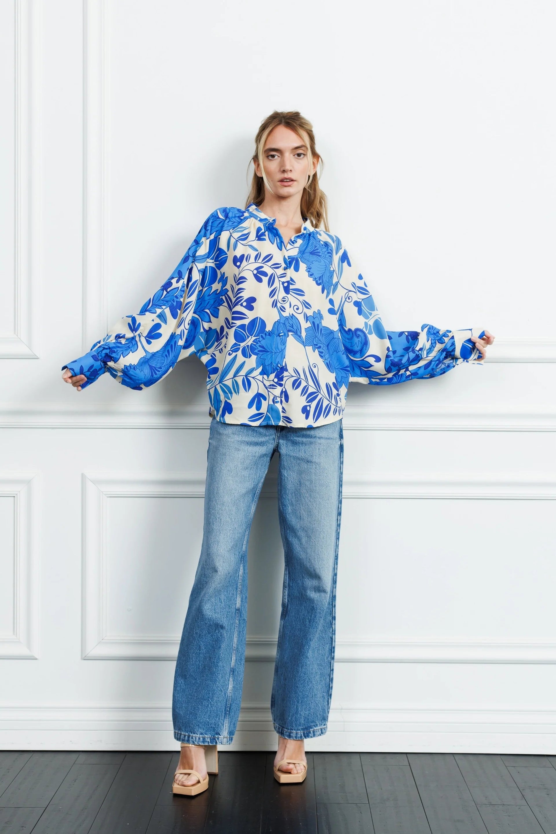 Lexi Printed Batwing Button Down Top Ciebon