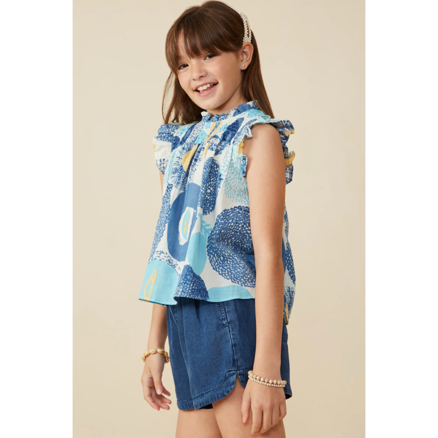 Girls Abstract Smocked Cotton Linen Tank Hayden