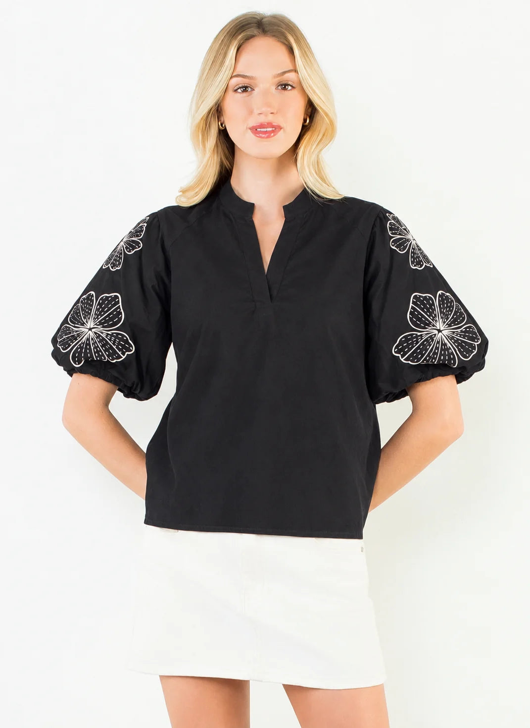 Ana Embroidery Detail Puff Sleeve Top THML