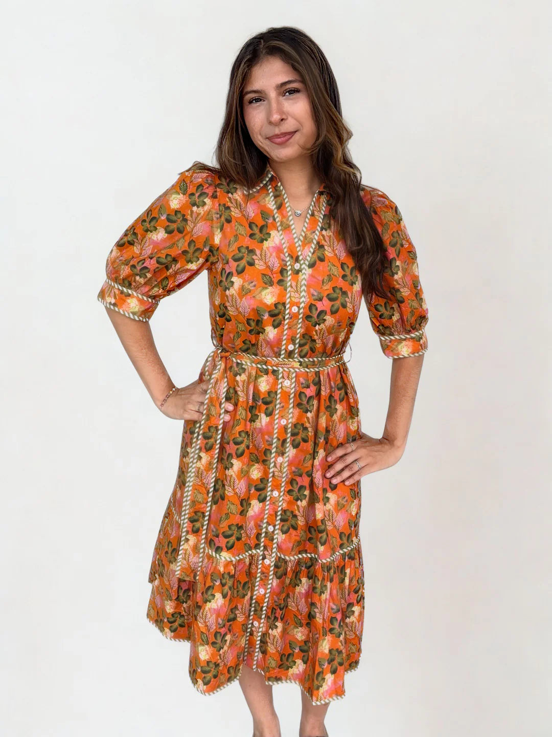 Katrina Puff Sleeve Print Midi Dress THML