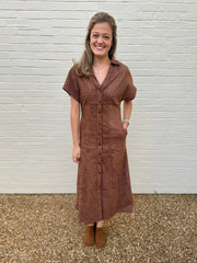 Short Sleeve Vegan Suede Chocolate Dress THML