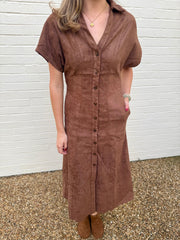 Short Sleeve Vegan Suede Chocolate Dress THML