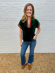 Short Sleeve Half Zip Suede Top THML