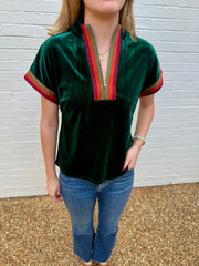 Short Sleeve Half Zip Suede Top THML