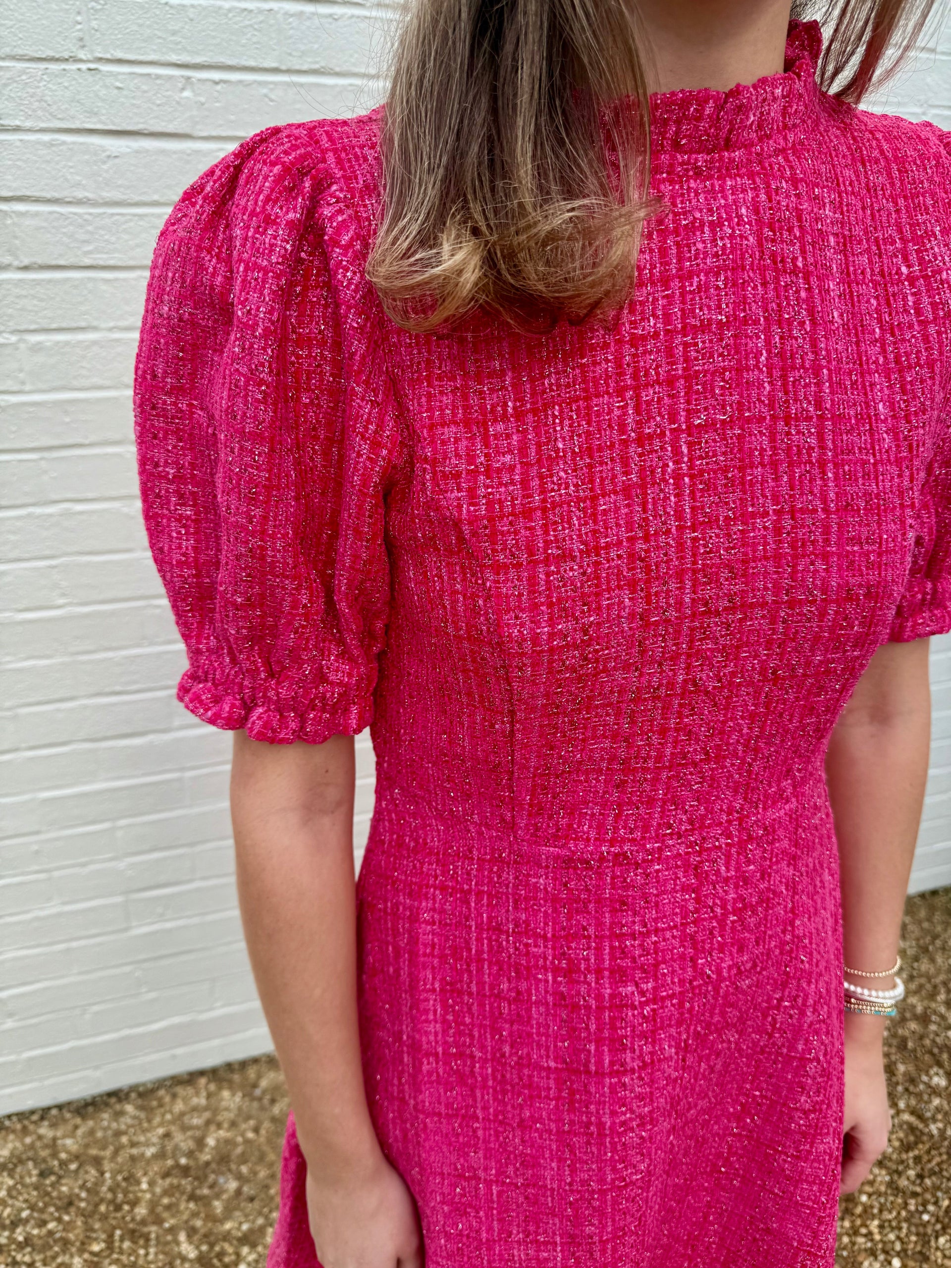 Puff Sleeve Tweed Knit Dress THML