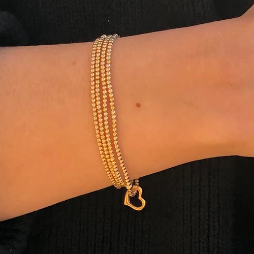 Classic Gold 2.5mm Bead Bracelet - Love Gold Charm | enewton
