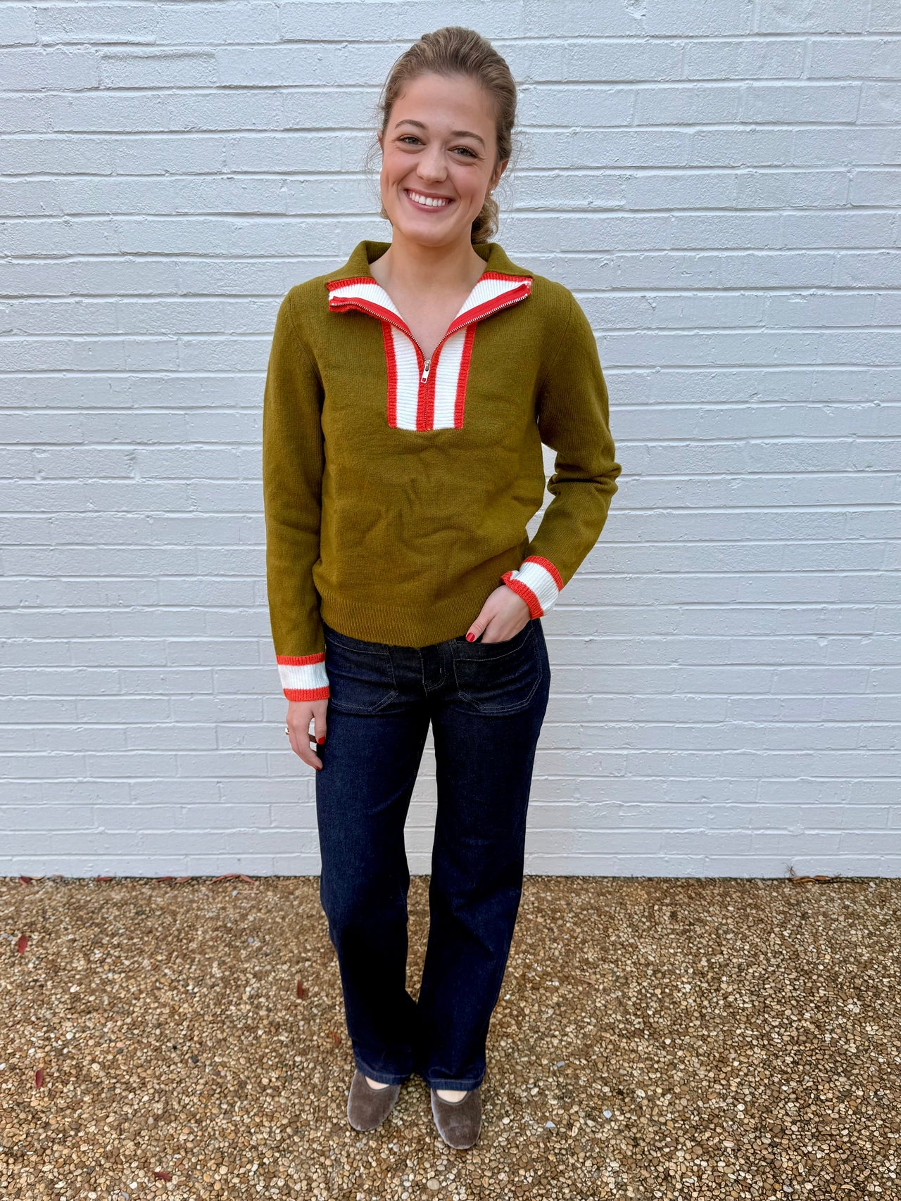 Olive Knit Quarter-Zip THML