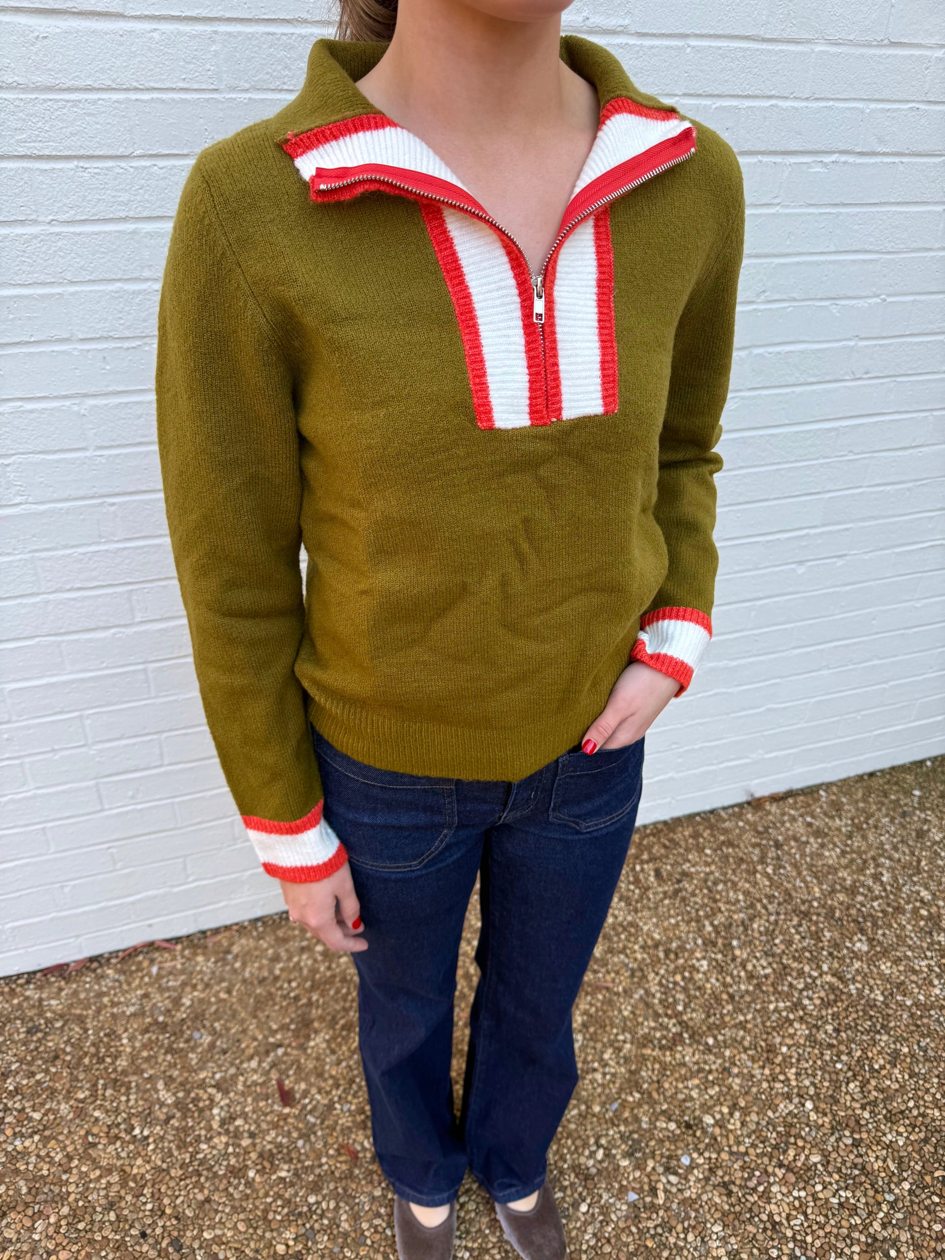 Olive Knit Quarter-Zip THML