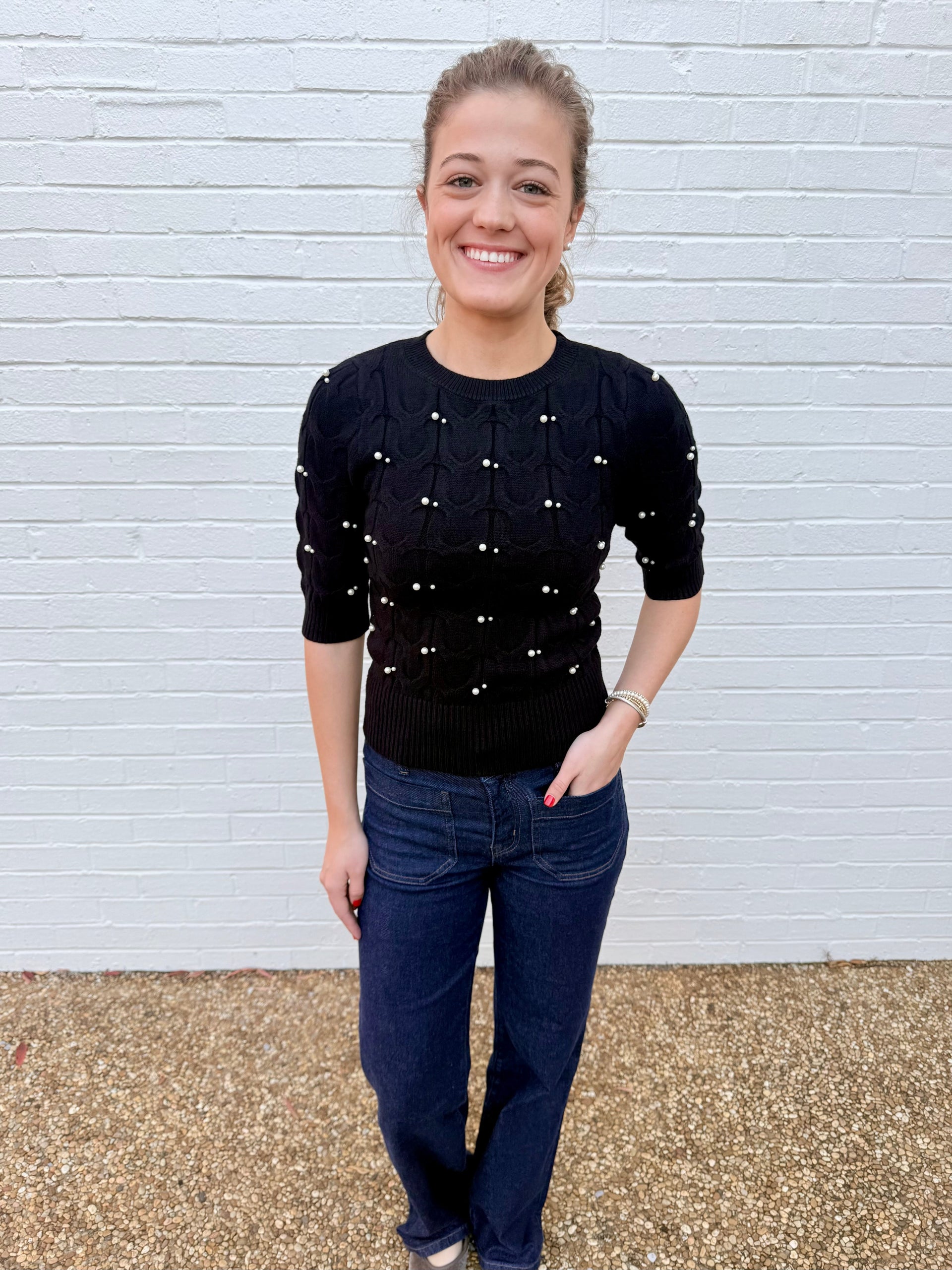 Pearl Pattern Short Sleeve Sweater Astrid