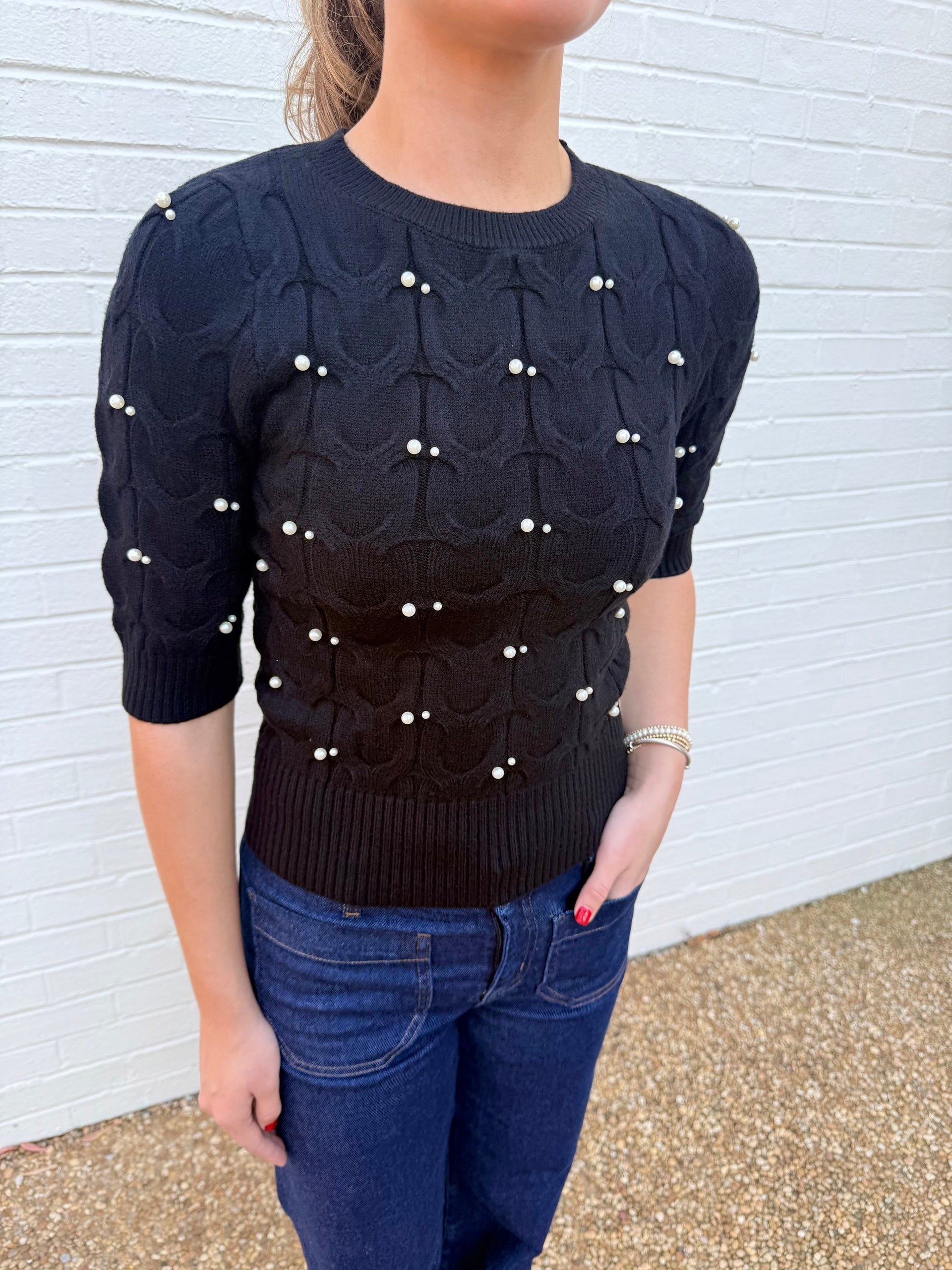 Pearl Pattern Short Sleeve Sweater Astrid