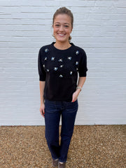 Black Embellished Short Sleeve Sweater Astrid