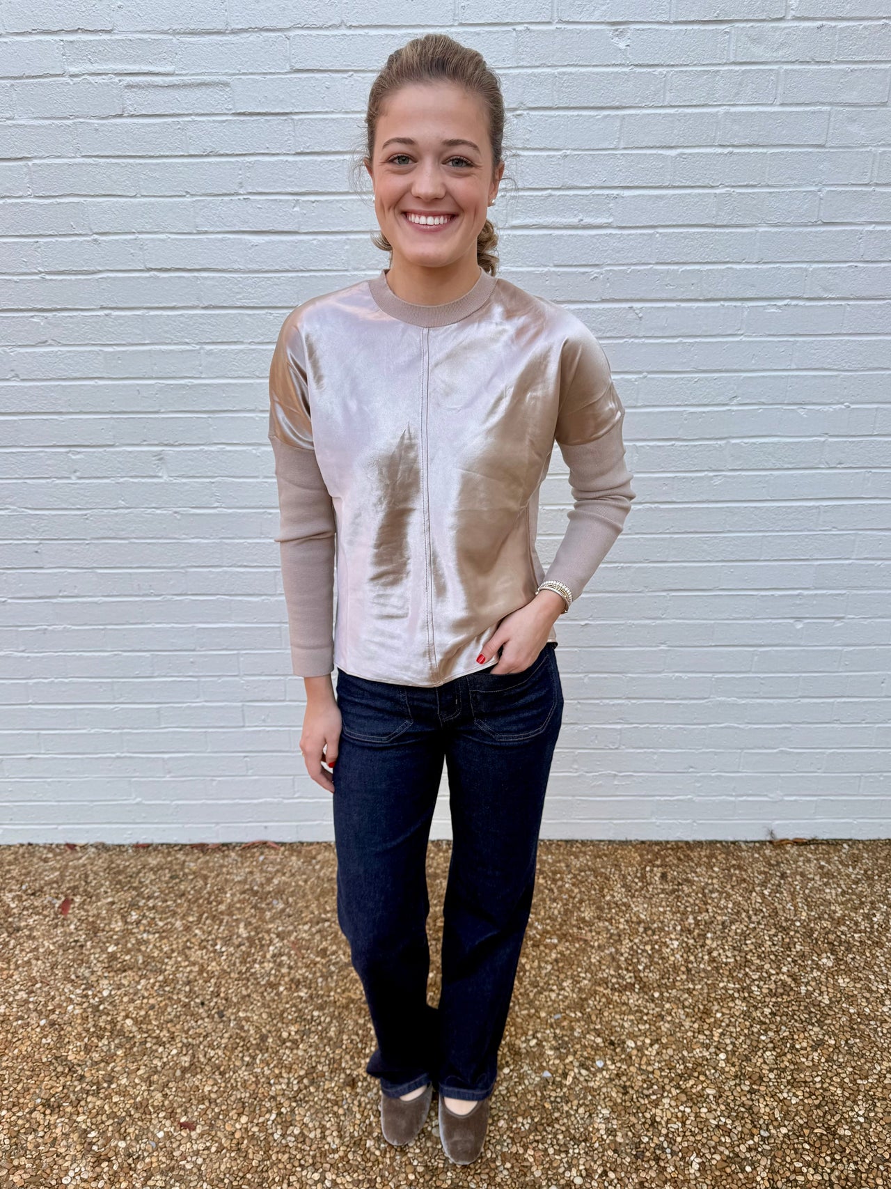 Leslie Long Sleeve Satin Top Current Air