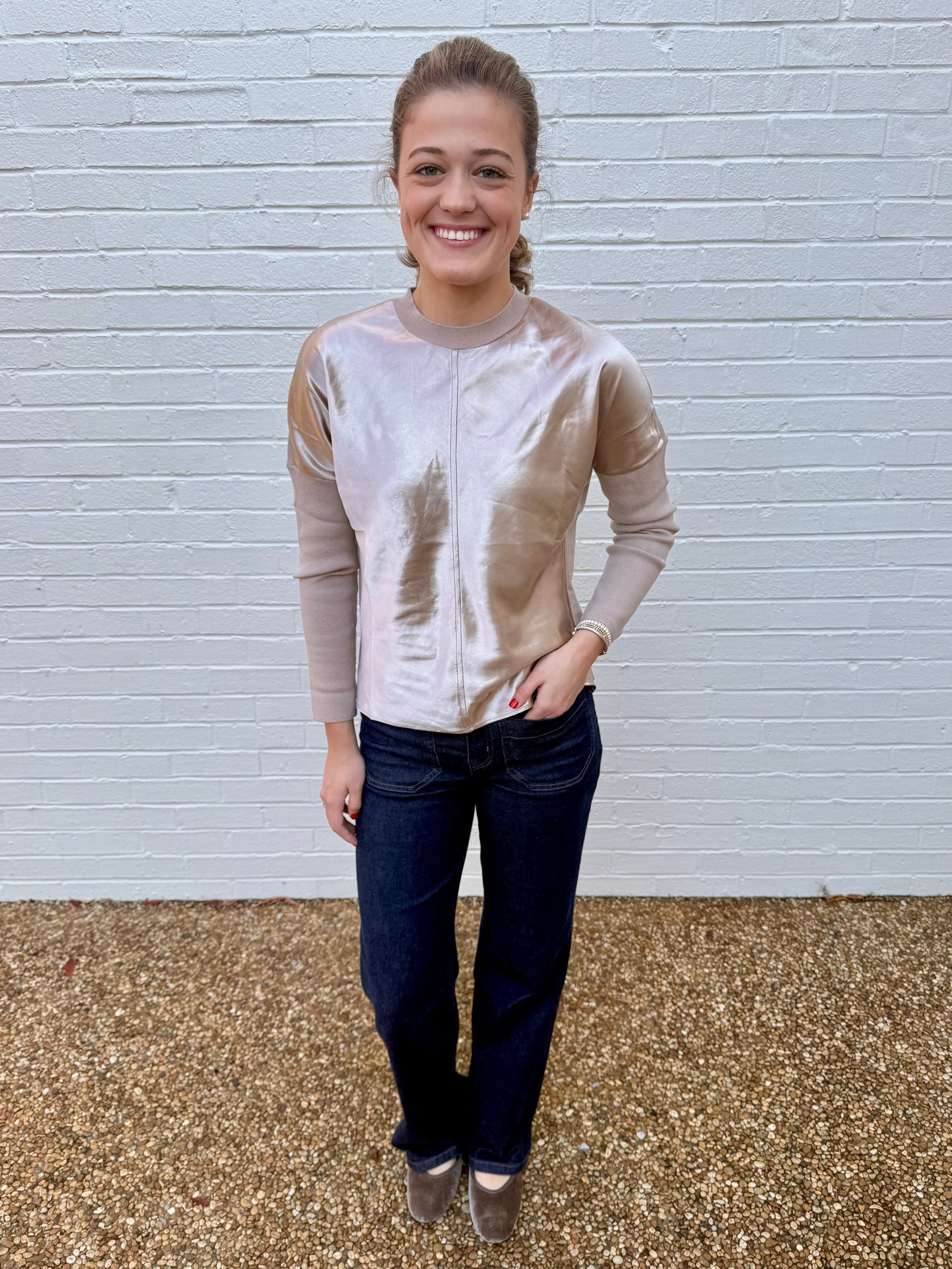 Leslie Long Sleeve Satin Top Current Air