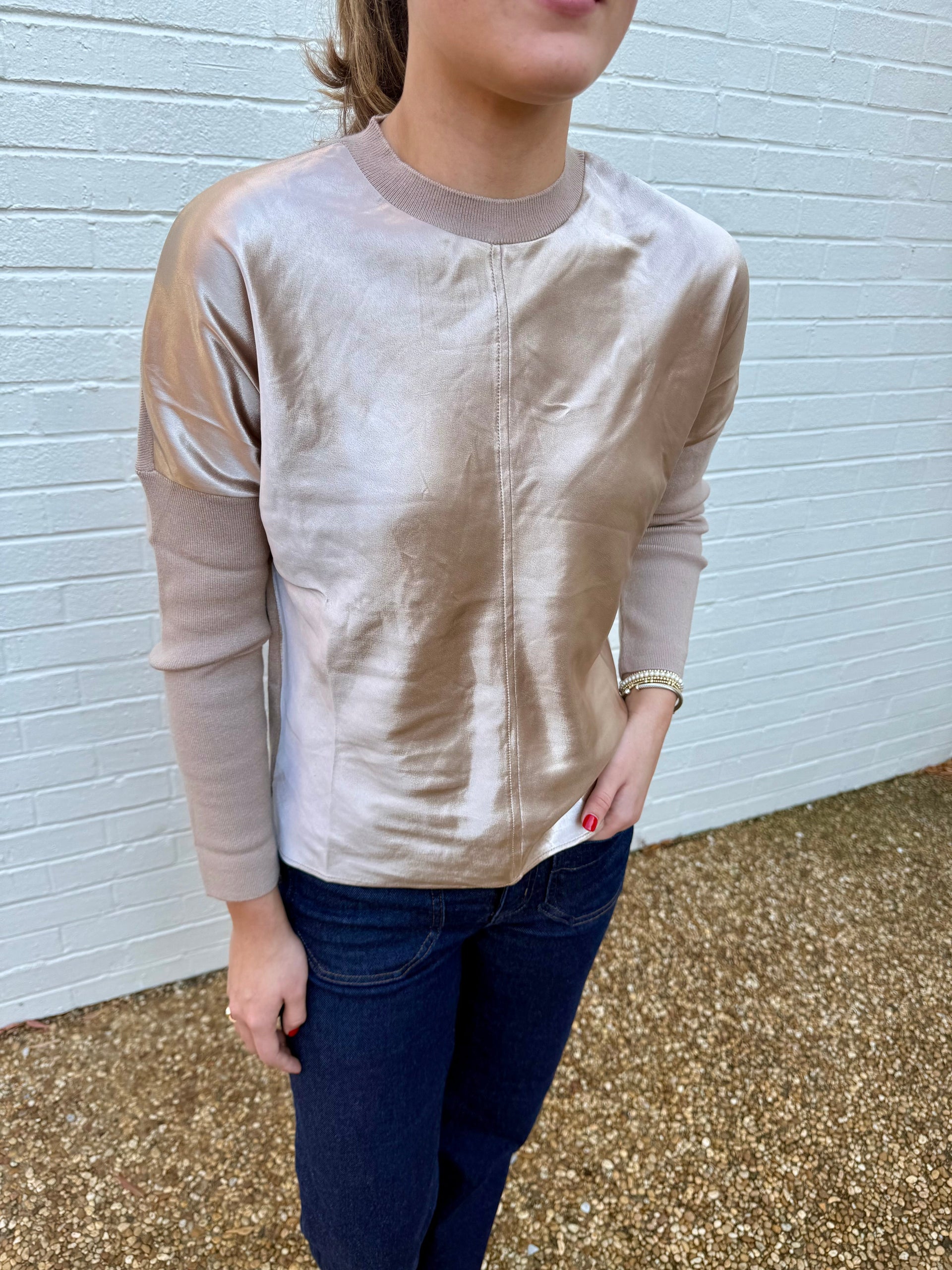 Leslie Long Sleeve Satin Top Current Air