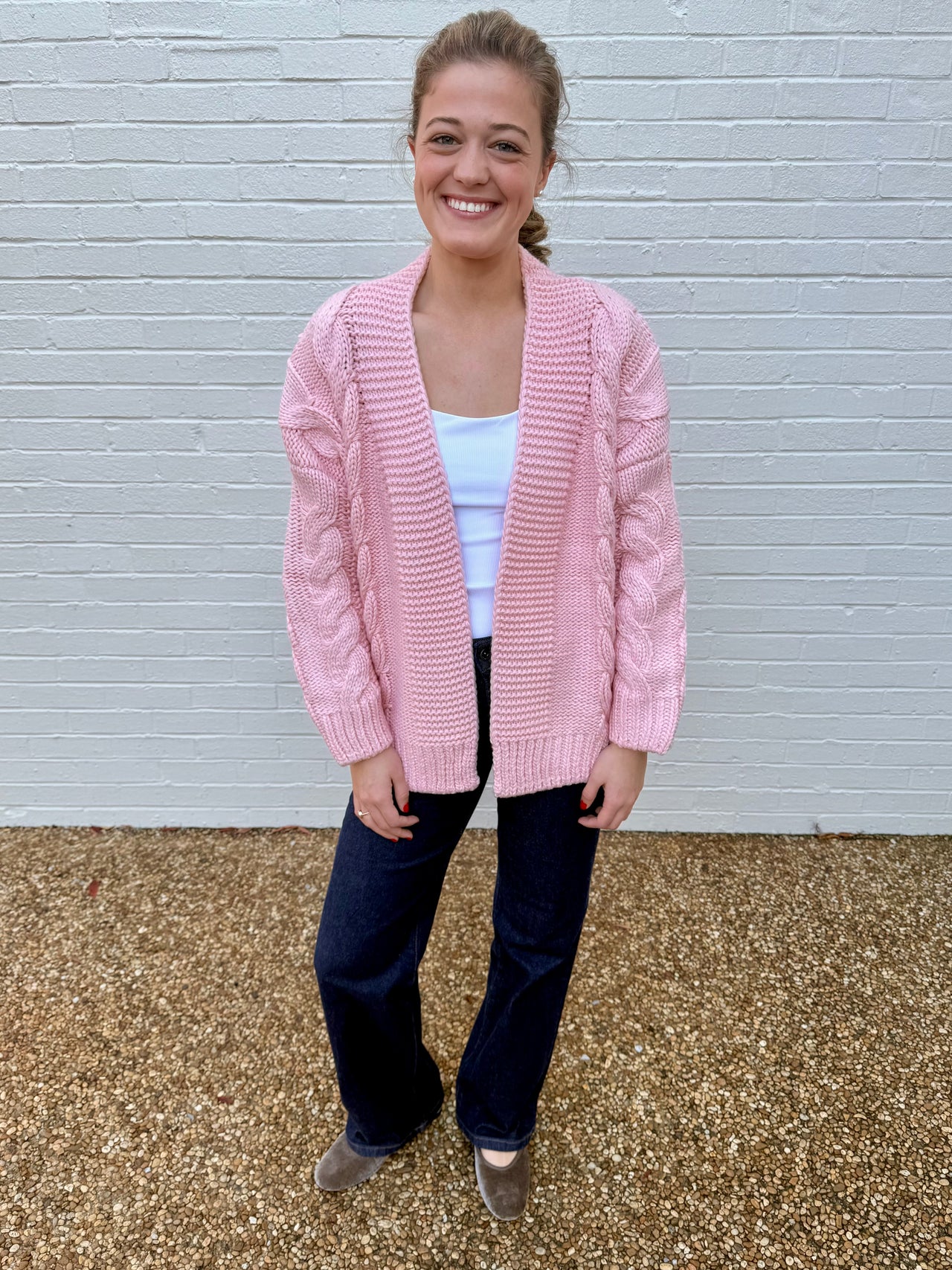 Cable Knit Open Cardigan