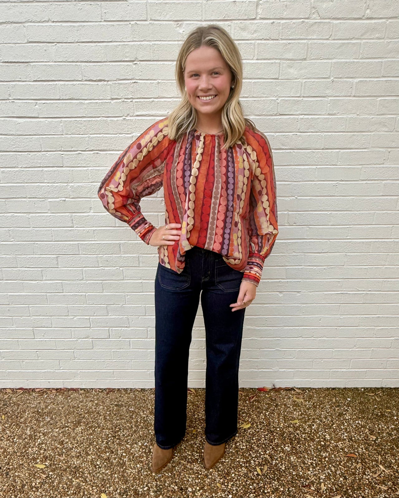 Polka Dot Print Long Sleeve Top Ciebon