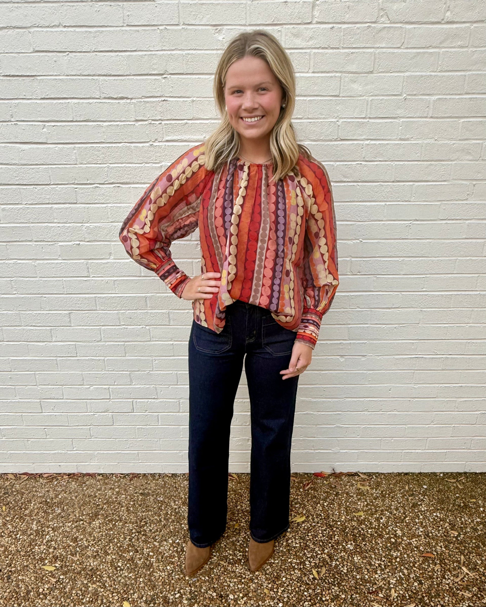 Polka Dot Print Long Sleeve Top Ciebon