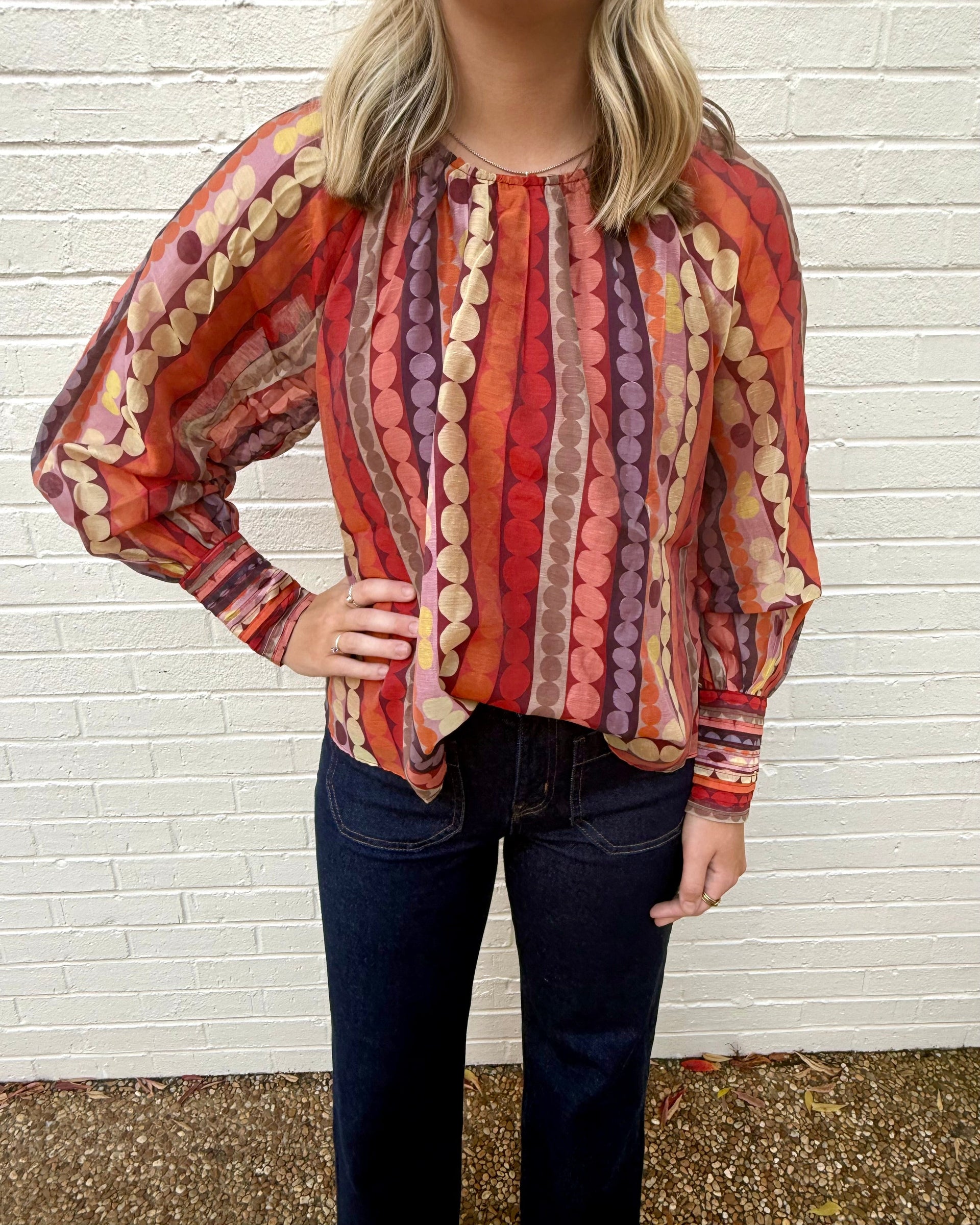 Polka Dot Print Long Sleeve Top Ciebon