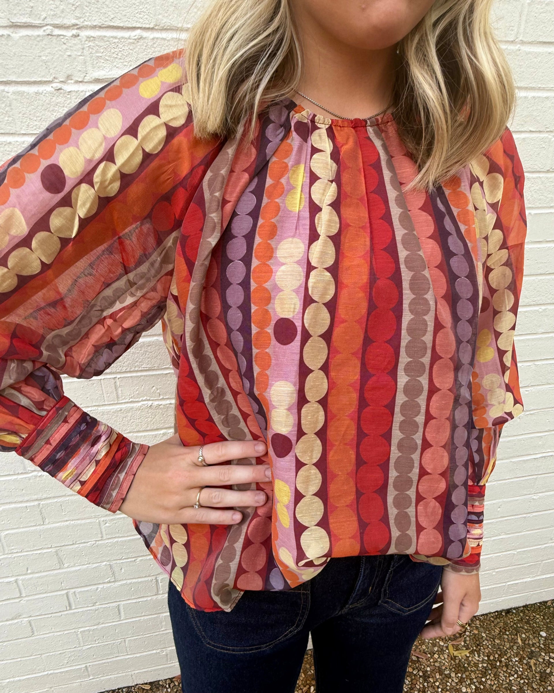 Polka Dot Print Long Sleeve Top Ciebon