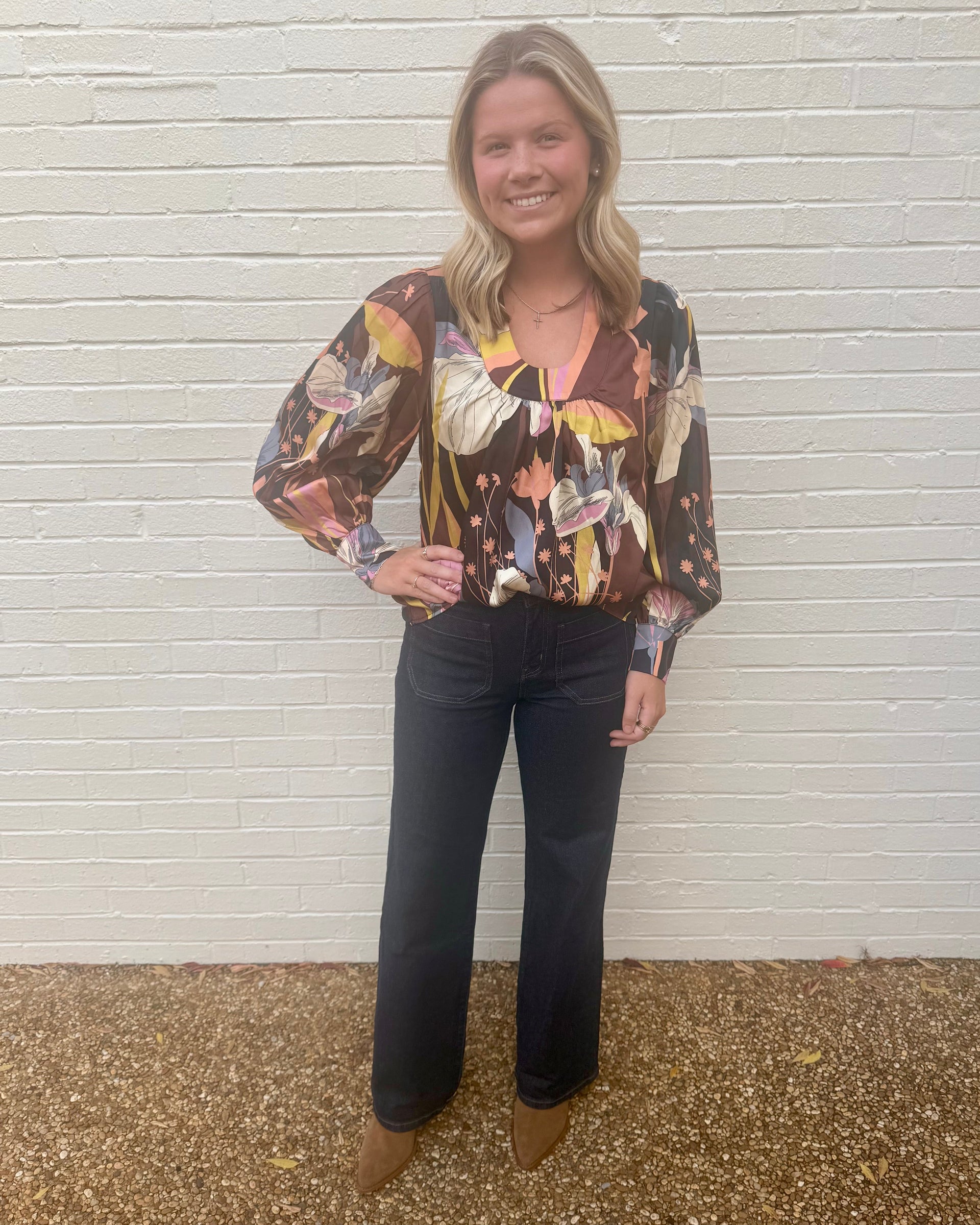 Printed Collar Keyhole Top Ciebon