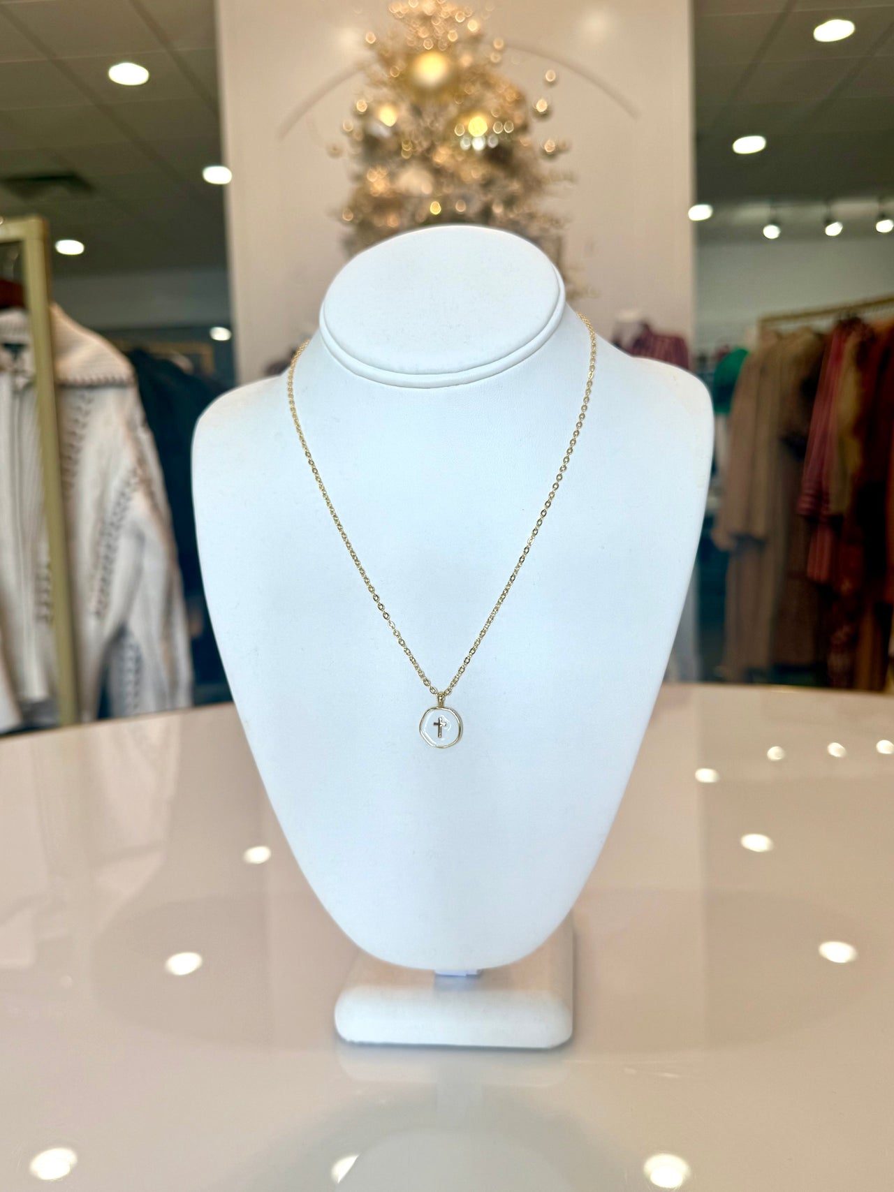 White Enamel Cross Necklace Peyton Designs