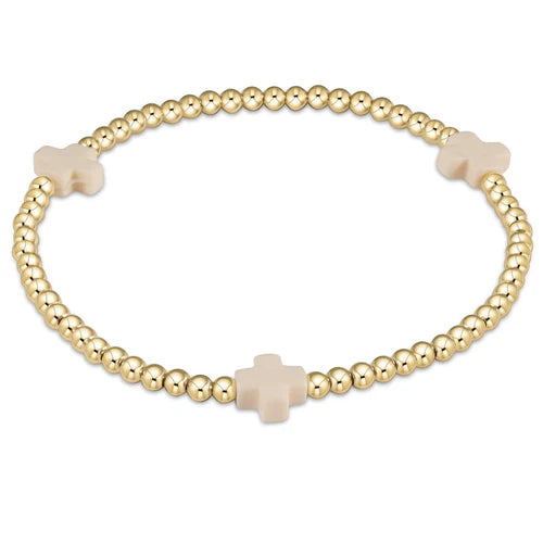 Signature Cross Gold Pattern 3mm Bead Bracelet - Off White | enewton