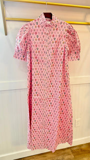 Floral Print High Ruffled Mock Neck Button Down Maxi Dress Fate