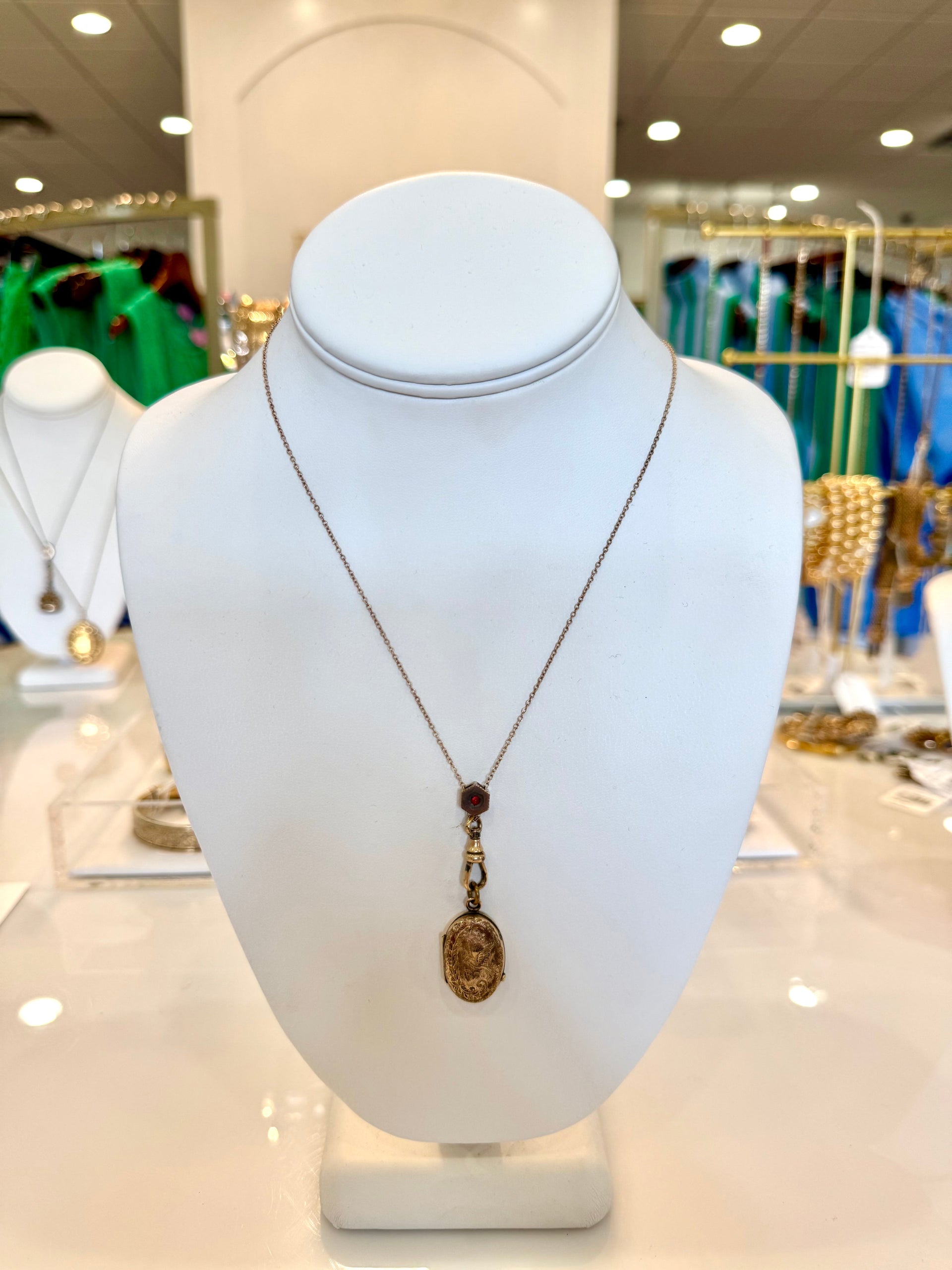 Gold Locket w/ Ruby Chain Necklace M'Liss Curtin