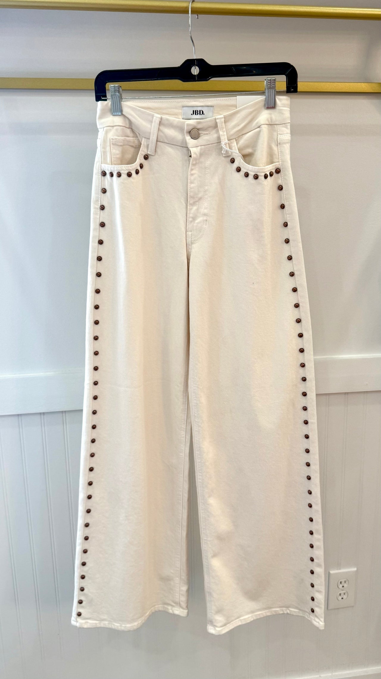 Studded High Rise Palazzo Wide Leg Jeans Just Black Denim
