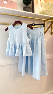 Textured Blue Midi Skirt TCEC