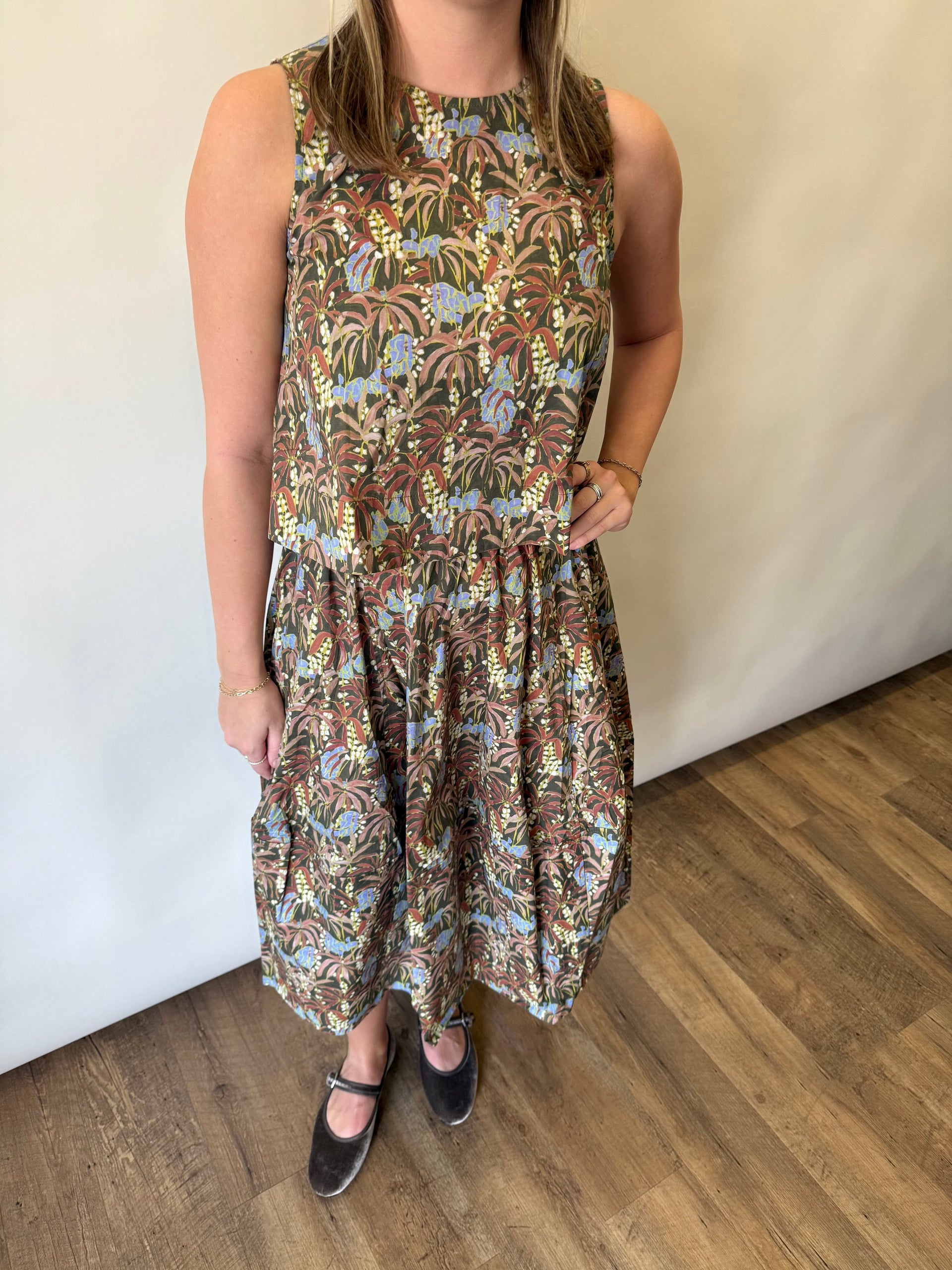 Print Pleated Midi Skirt Pinch