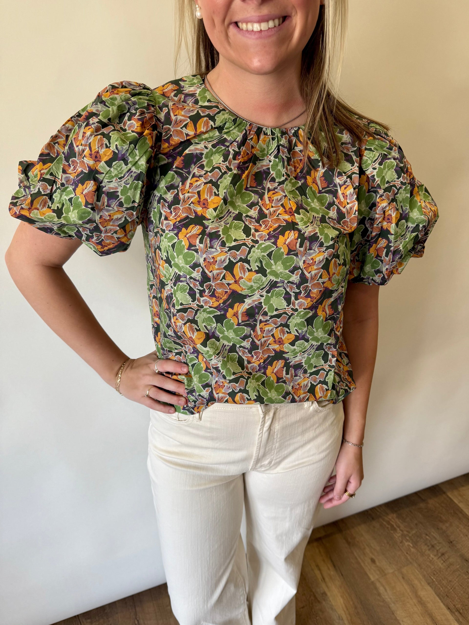 Floral Puff Sleeve Top Pinch