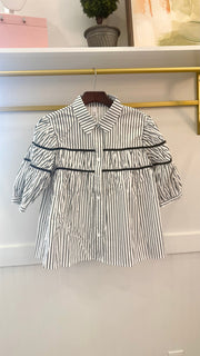 Puff Sleeve Contrast Detail Shirt Top Glam