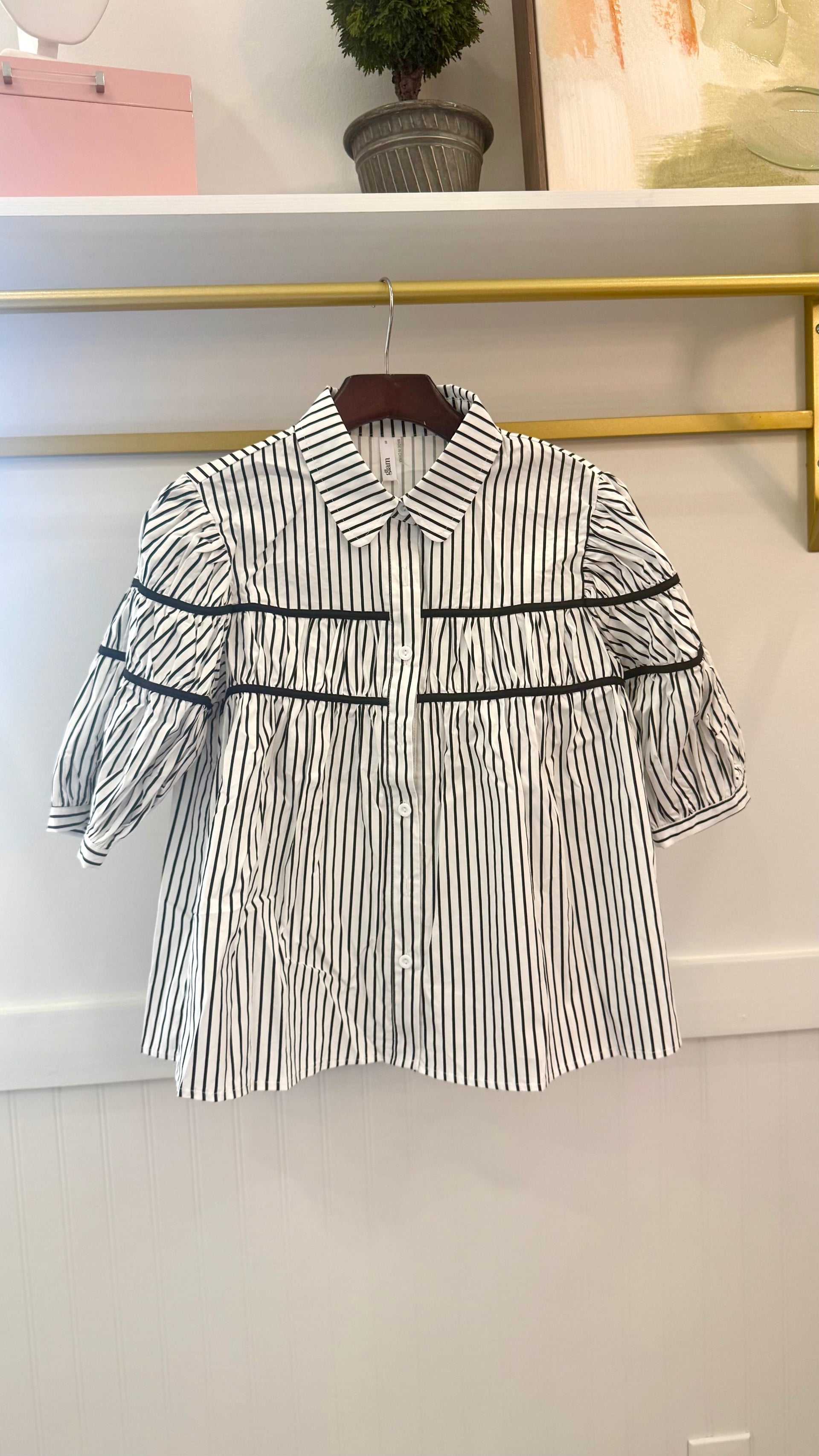 Puff Sleeve Contrast Detail Shirt Top Glam
