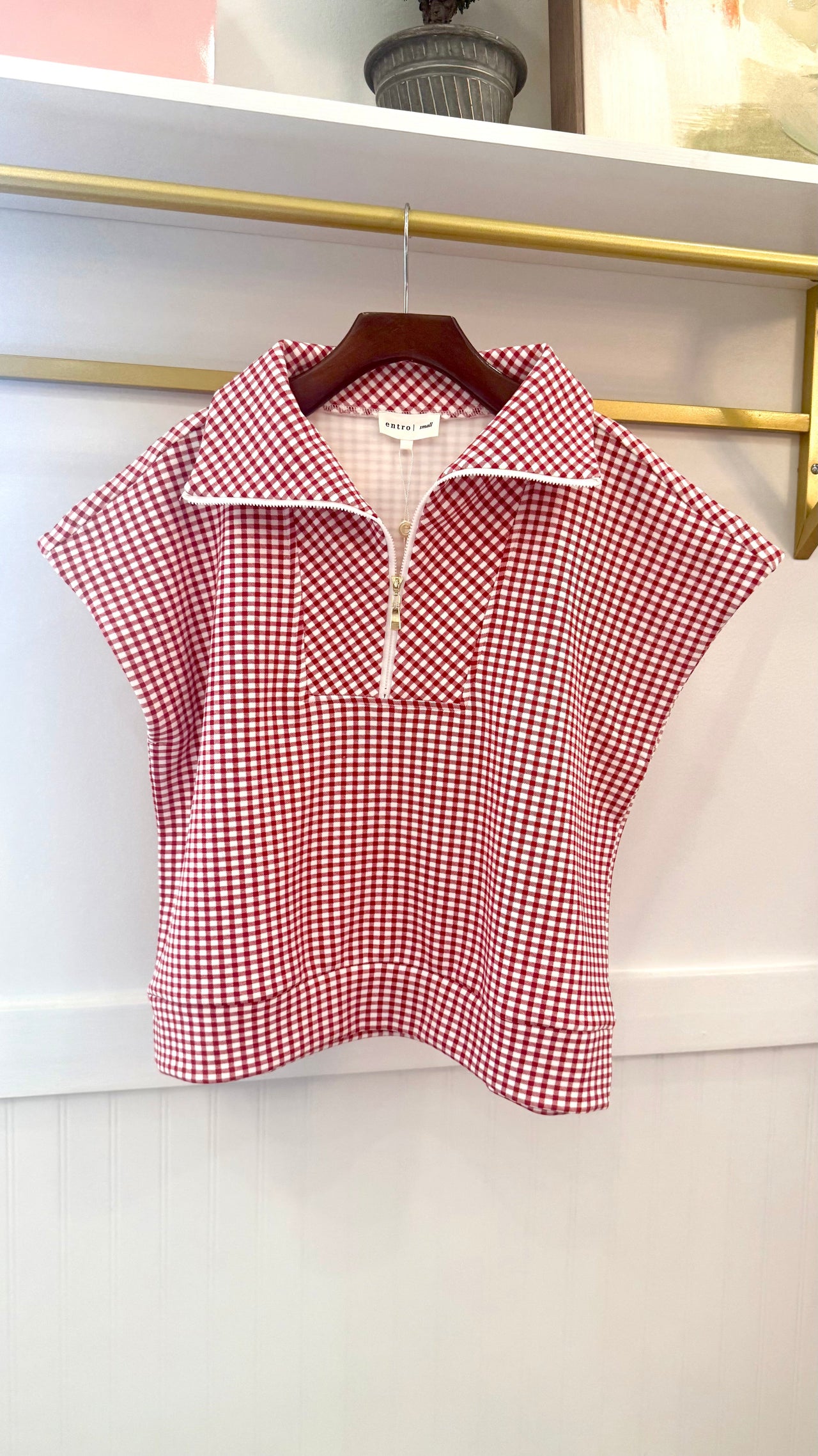 Gingham Print Cap Sleeve Top Entro