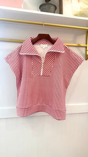 Gingham Print Cap Sleeve Top Entro