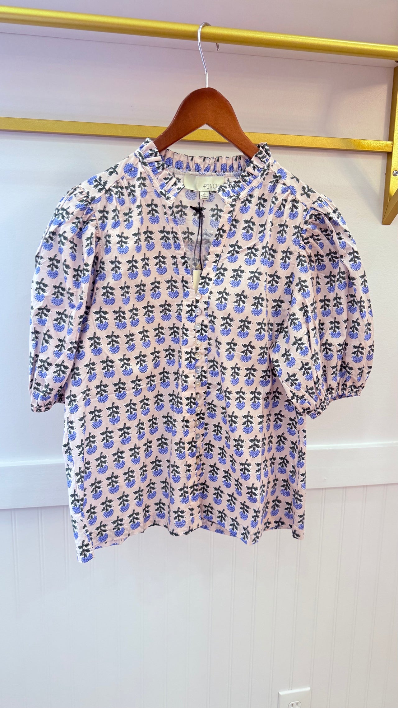 Blue Floral Puff Sleeve Shirt Pinch