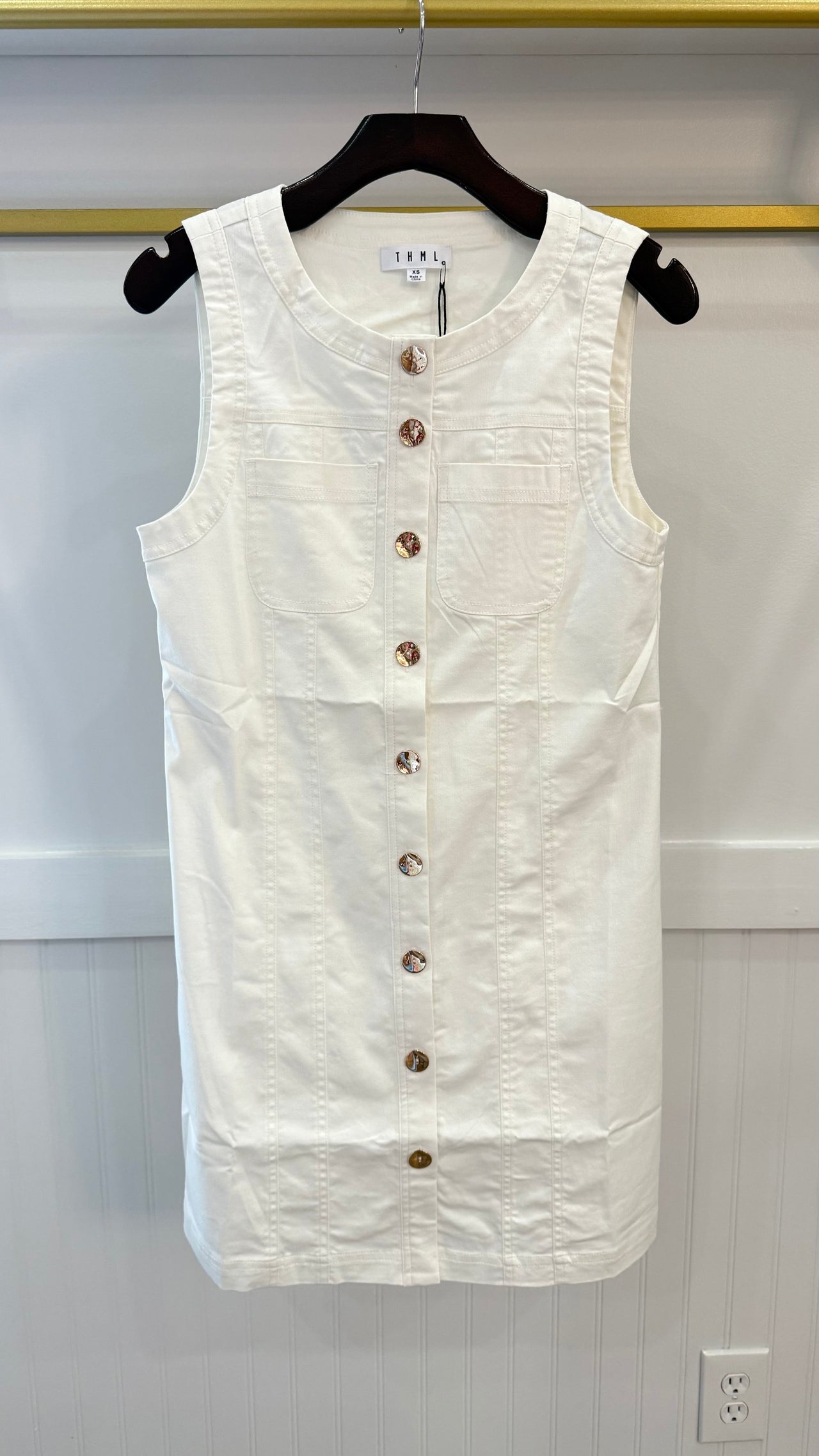 Gold Detail Button Down Denim Dress THML