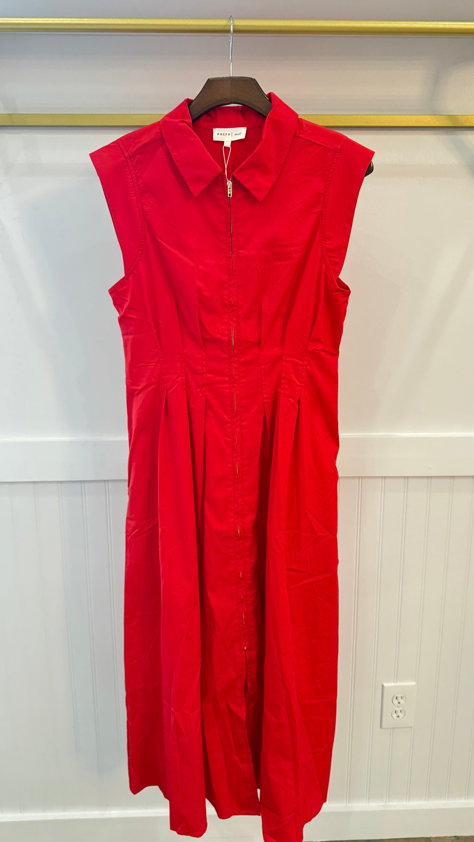Pleated Zip Down Midi Dress Entro
