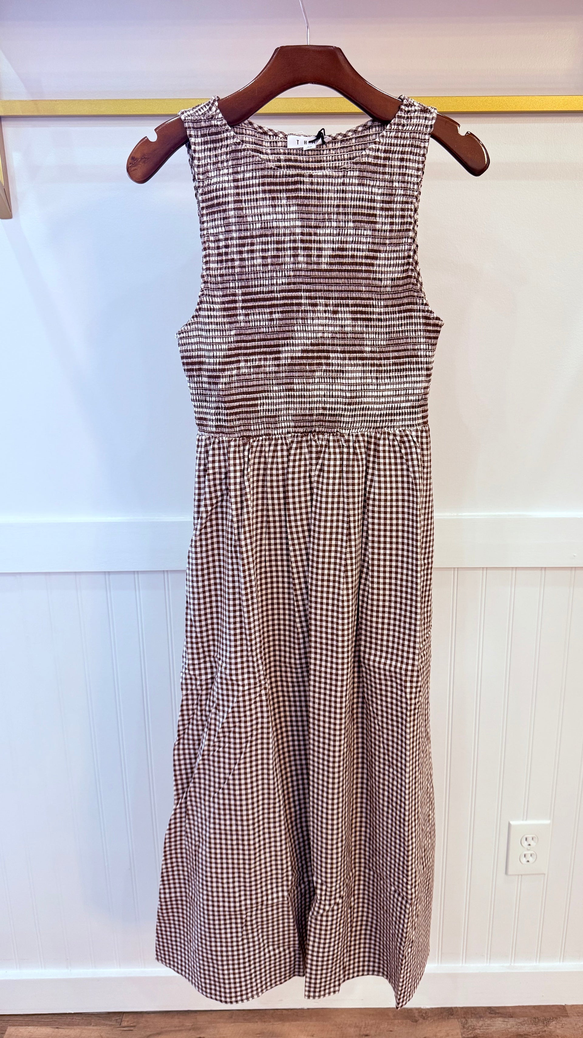 Sleeveless Gingham Pattern Midi Dress THML