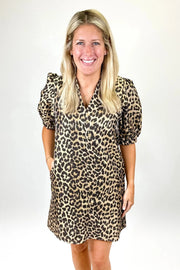 Puff Sleeve Leopard Print Dress THML