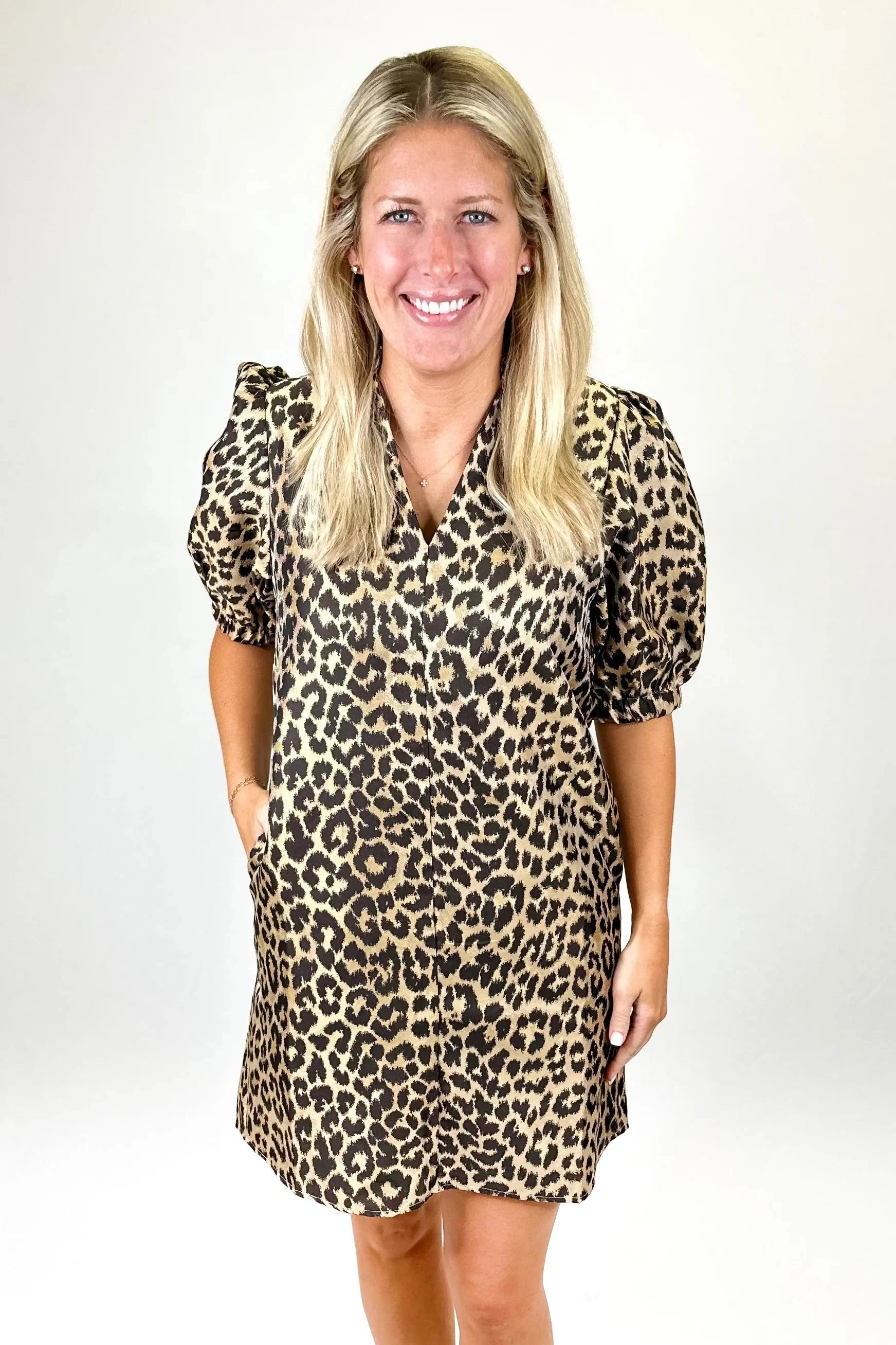 Puff Sleeve Leopard Print Dress THML