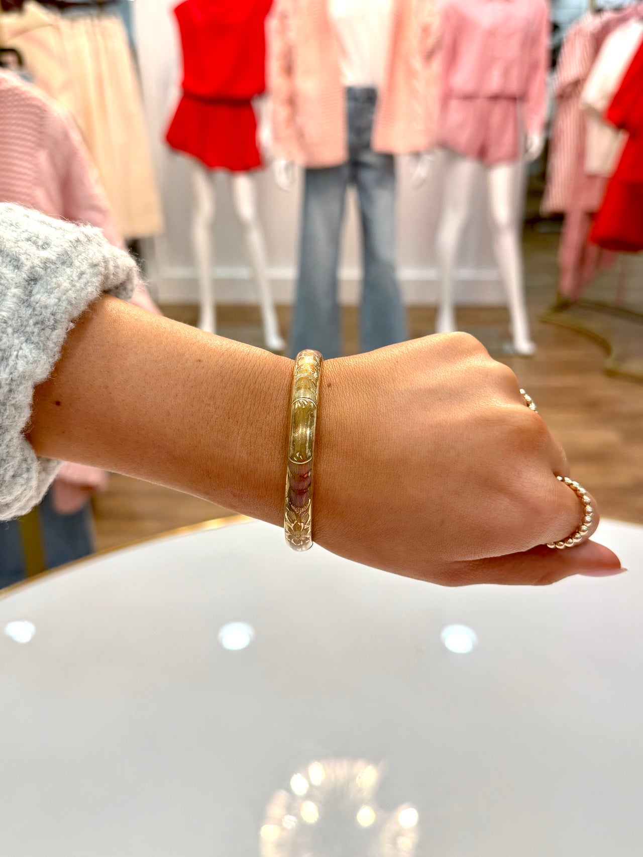 Thin Gold Etched Bracelet