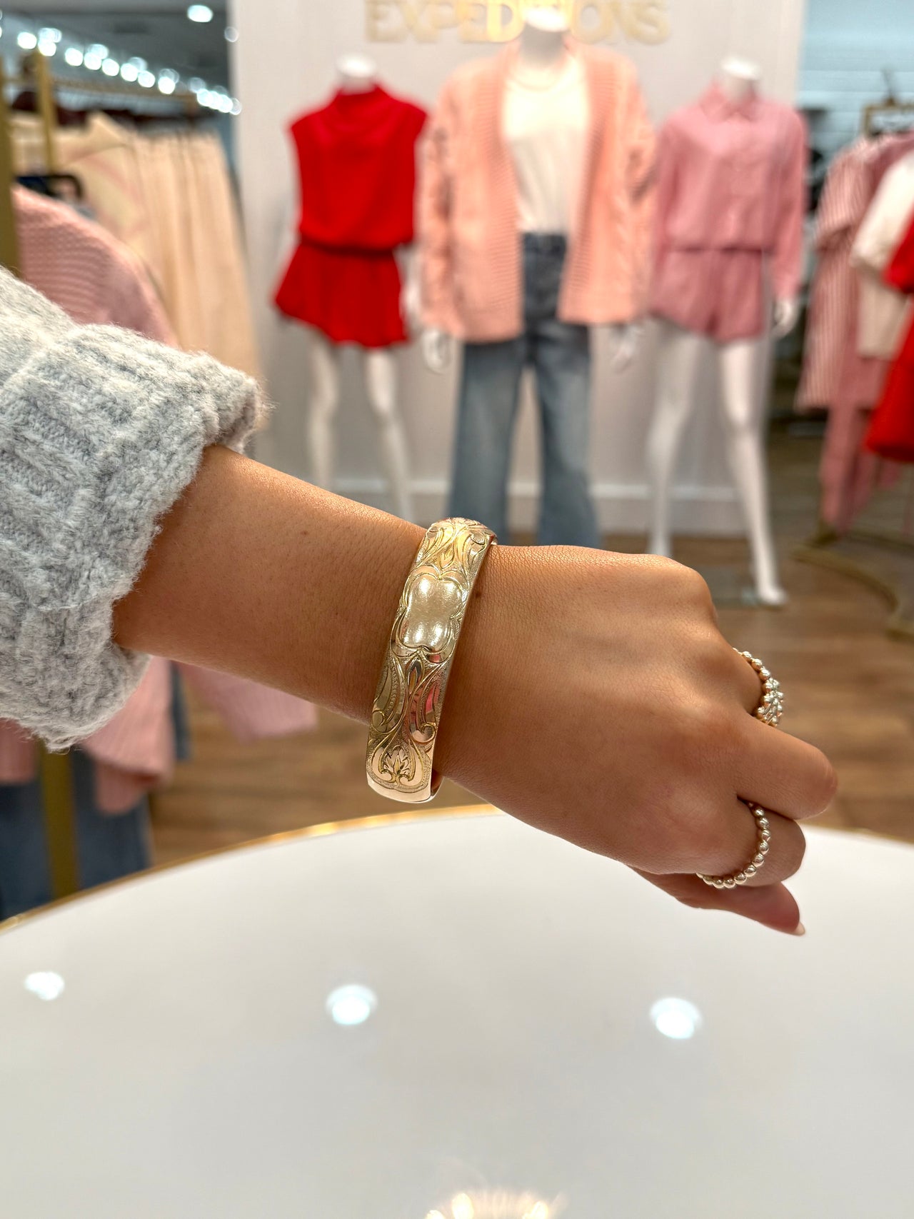 Half Etched Gold Filled Bangle