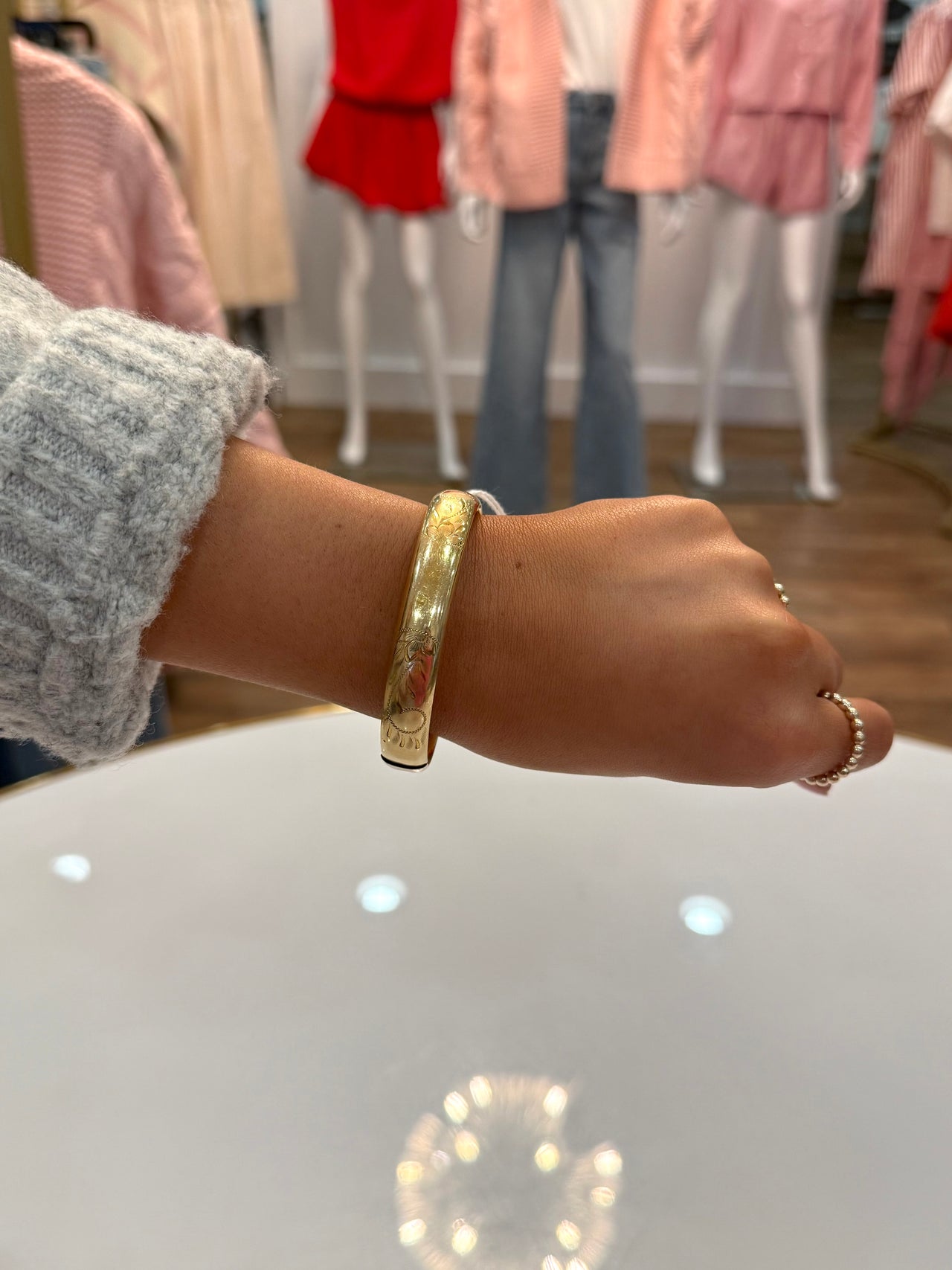 Gold Etched Bangle Bracelet