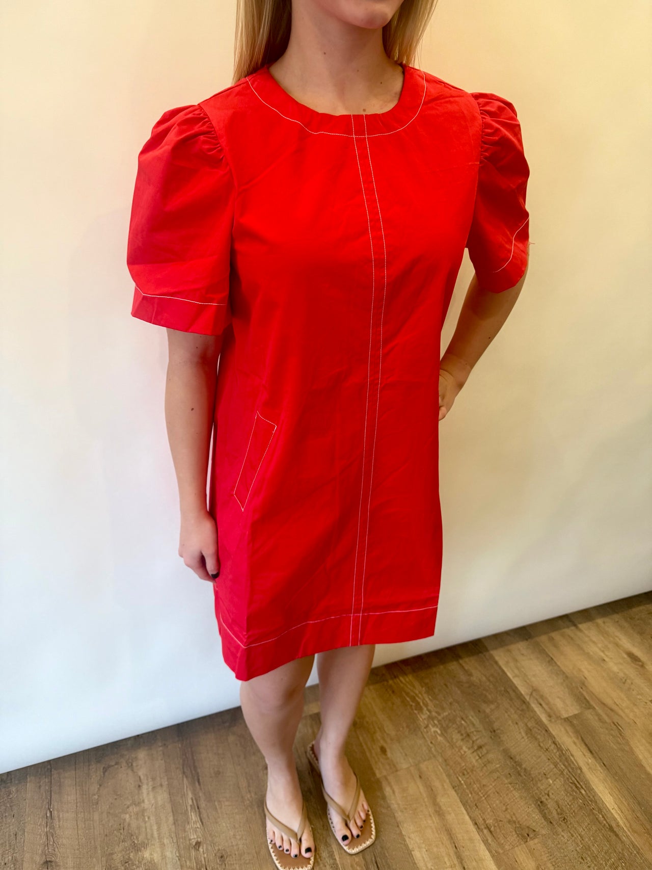 Stitched Red Mini Dress