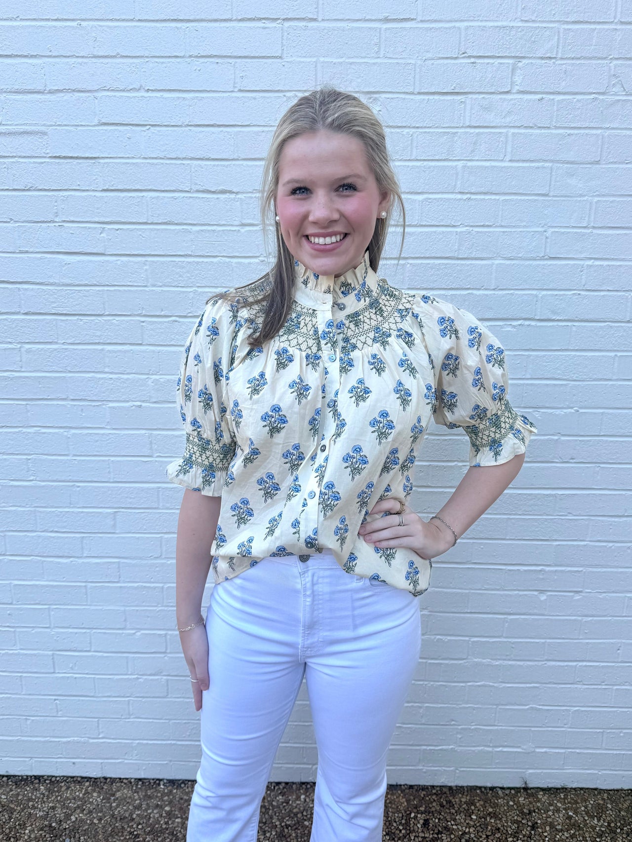 Lacey High Neck Button Up Top