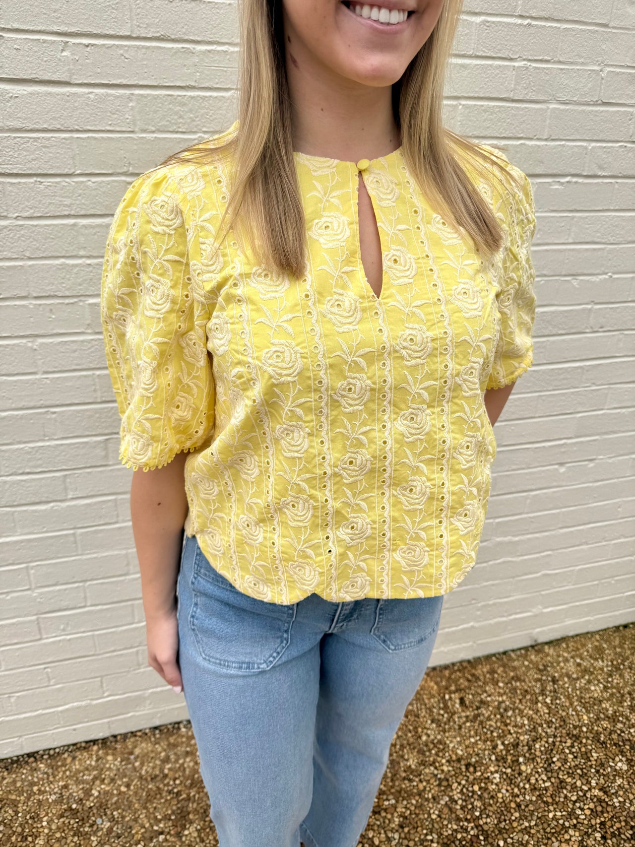 Eleanor Scalloped Floral Embroidery Top Adelyn Rae